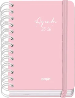 Dohe Serenity Agenda Escolar 25/26 Espiral Wire’o A6 - Dia Pagina - Papel 80g/m2 - 4 Hojas de Pegatinas - Cubierta de Carton Plastificado - Cierre con Goma Elastica - Color Rosa