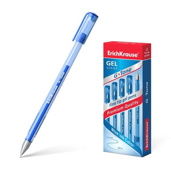 Erichkrause G-Tone Boligrafo de Gel - Cuerpo Translucido con Grip Perfilado Triangular - Punta de 0,5mm - Tinta de Gel de Secado Rapido - Color Azul · Pack de 12 uds.