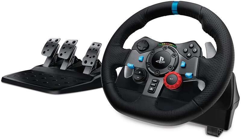 Logitech G29 Driving Force Juego de Volante y Pedales Compatible con PS3, PS4, PS5 y PC - Giro 900º - Efecto Force Feedback - Freno No Lineal - Volante de Aluminio, Cuero y Acero - Pedales A
