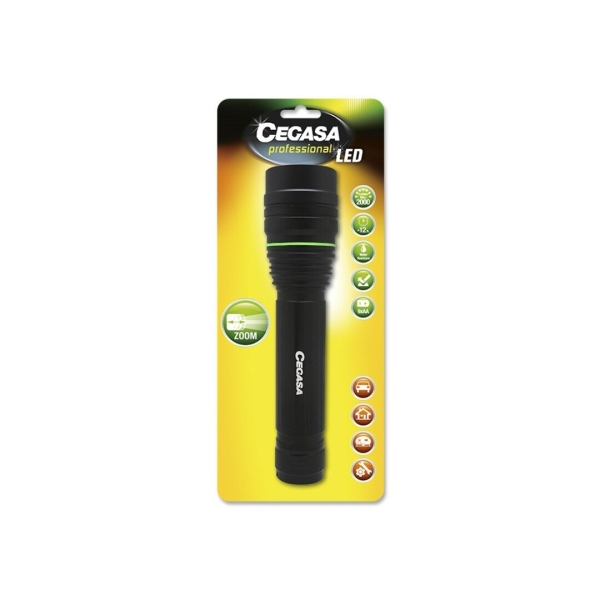Cegasa Profesional Linterna LED 2000lm - Medidas 24 x 5.5cm - Fabricada en Aluminio - 3 Posiciones - Funciona con 9 Pilas AA (No Incluidas)