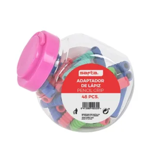 Safta Pack de 48 Adaptadores - Material Suave - Apto para Ambas Manos - Reduce Fatiga - Compatible con Lapices y Boligrafos - Colores Surtidos
