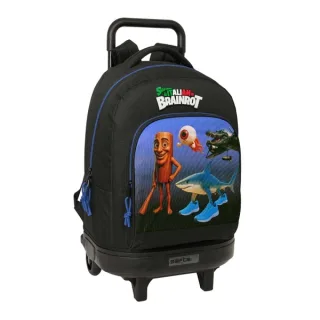 Safta Brainrot Mochila con Carro - Extraible - 33L - Portabotellas - Tarjeta de Identificacion Personal - Cremallera con Doble Tirador - Asa de Mano - Bolsillo Frontal - 33x45x22cm - Color N