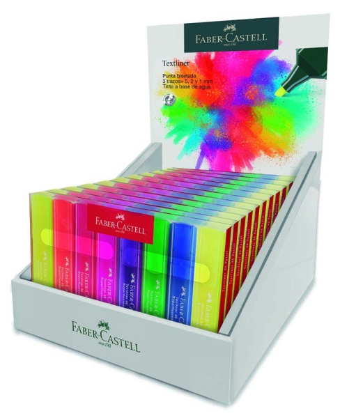 Faber-Castell Textliner 46 Superfluorescente Expositor con 11 Packs de 8 Marcadores Fluorescentes - Punta Biselada - Trazo entre 1mm y 5mm - Tinta con Base de Agua - Colores Surtidos