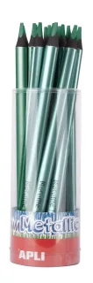 Apli Jumbo Metallic Lapiz Triangular de Color - 5mm de Grosor - Ideal para Mejor Sujecion - Mayor Cobertura en un Solo Trazo - Color Verde Metalizado · Pack de 18 uds.