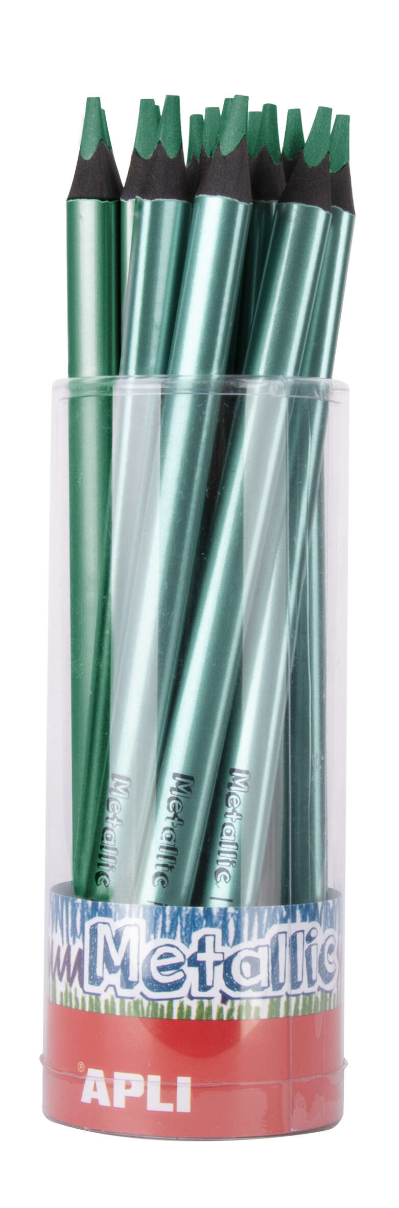 Apli Jumbo Metallic Lapiz Triangular de Color - 5mm de Grosor - Ideal para Mejor Sujecion - Mayor Cobertura en un Solo Trazo - Color Verde Metalizado · Pack de 18 uds.