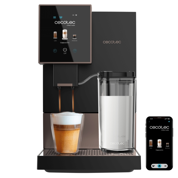 Cecotec Cremmaet Compactccino Connected Black Rose Cafetera Espresso Automatica - Molinillo - Capacidad 150g de Cafe - Presion 19bar - Deposito 1.1L - Pantalla Tft - WiFi - Tanque de Leche -