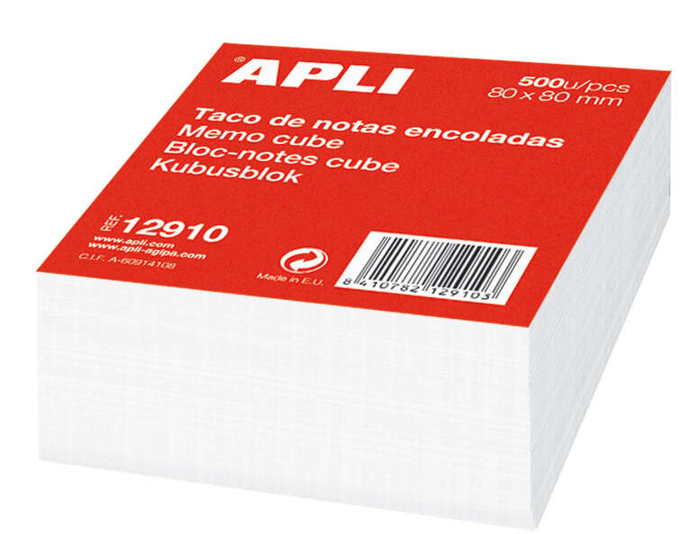 Apli Taco de 500 Hojas 80x80mm - Hojas Encoladas - Color Blanco