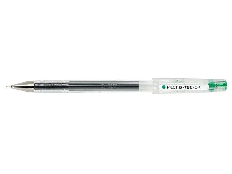 Pilot Boligrafo de Gel G-Tec C4 - Extra Fino - Recargable - Punta de Bola 0.4mm - Trazo 0.2mm - Color Verde · Pack de 12 uds.