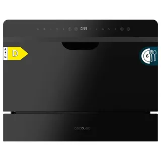 Cecotec Bolero Aguazero 2500 S-BI Black Glass Lavavajillas Compacto - 6 Servicios - Seguro Infantil - 5 Programas - Inicio Programable - Color Negro