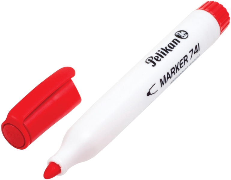 Pelikan 741F Rotulador para Pizarra Blanca - Punta de 2mm - Capuchon Antisecado - Borrable en Seco - Color Rojo · Pack de 10 uds.