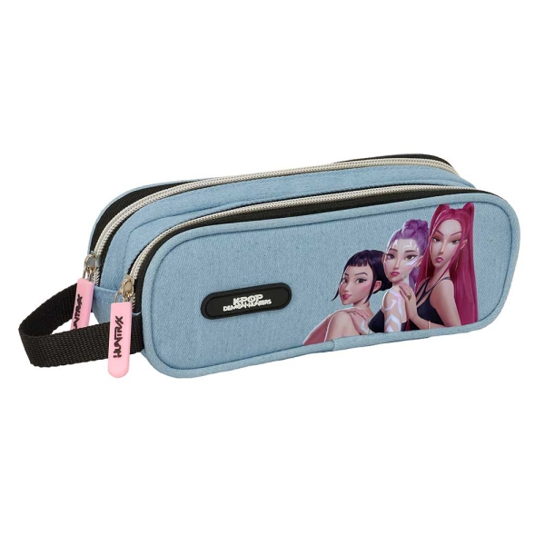 Safta K-Pop Demon Hunters Huntr/X Portatodo - 2 Compartimentos con Cremallera - Asa Lateral - Capacidad 1L - 21x8x6cm - Color Azul Claro