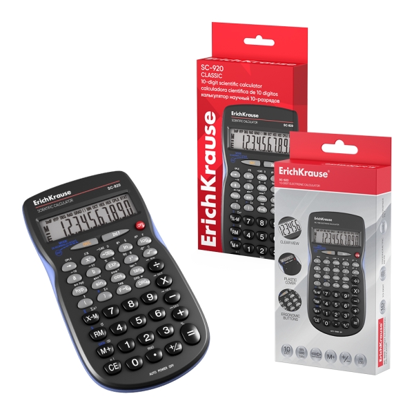 ErichKrause SC-920 Classic Calculadora Cientifica - Pantalla LCD de 10 Digitos - 56 Funciones - Apagado Automatico - Color Negro