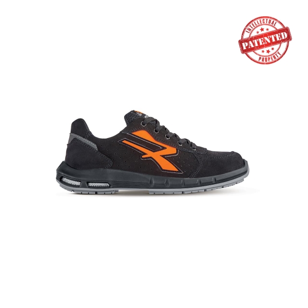 Upower Orion Plus S ESD Calzado de Seguridad Bajos - Talla 35 - Gamuza Perforada, Puntera de Aluminio, Suela Antideslizante, Inserto Anti-Fatiga, Proteccion S1PS FO SR - Color Negro/Naranja