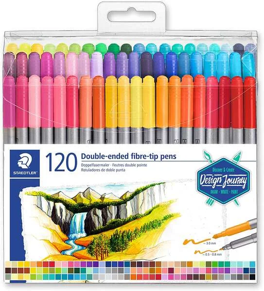 Staedtler 3200 Pack de 120 Rotuladores de Doble Punta - Resistente a la Presion - Colores Surtidos