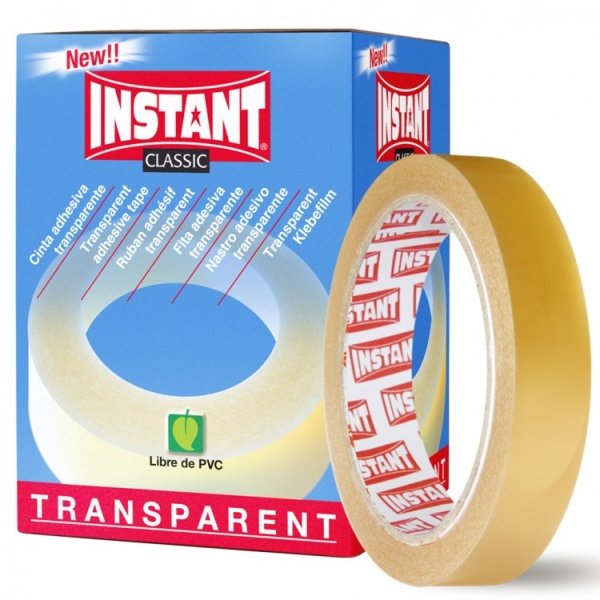 Instant Classic Cinta Adhesiva Transparente 19mm x 66m - Libre de PVC - Transparente · Pack de 8 uds.