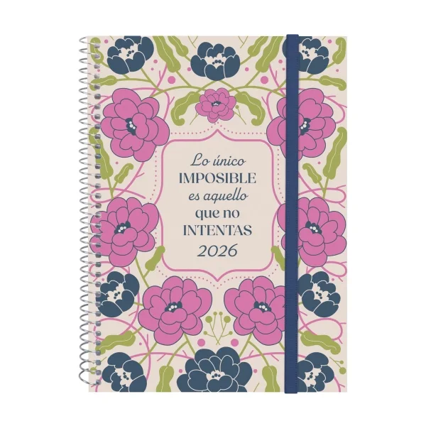 Finocam Design Collection Agenda de Espiral - Anual 2026 - Tapa Ligera - Formato E10 - 162x14x212mm - Semana Vista Horizontal - Tematica de Flores