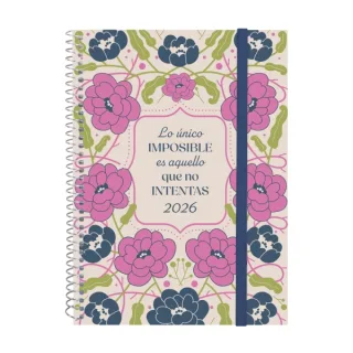 Finocam Design Collection Agenda de Espiral - Anual 2026 - Tapa Ligera - Formato E10 - 162x14x212mm - Semana Vista Horizontal - Tematica de Flores