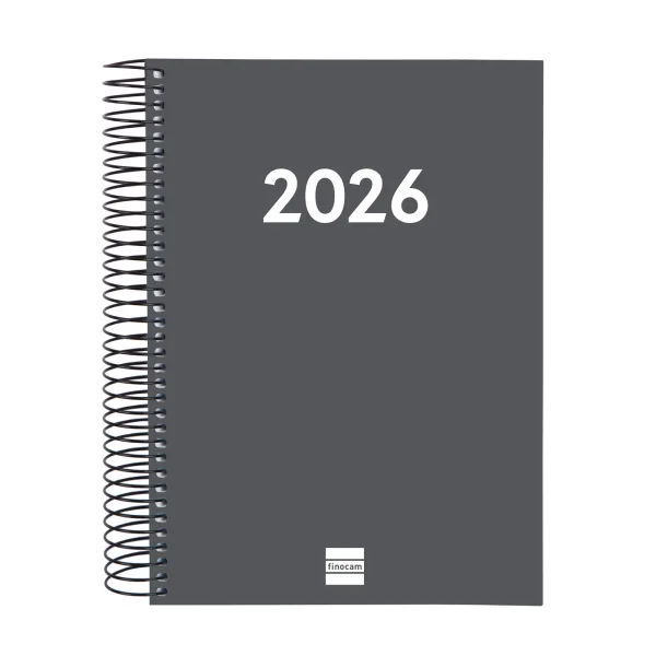 Finocam Espiral Recambio Anual 2026 para Agendas Duo - Anual 2026 - Formato E10 - 175x29x212mm - 1 Dia por Pagina - Color Gris Oscuro