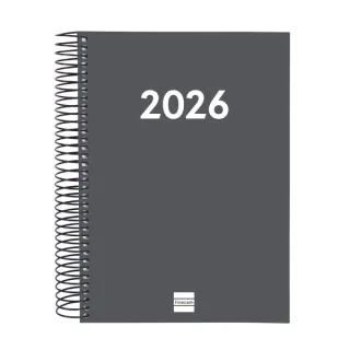 Finocam Espiral Recambio Anual 2026 para Agendas Duo - Anual 2026 - Formato E10 - 175x29x212mm - 1 Dia por Pagina - Color Gris Oscuro