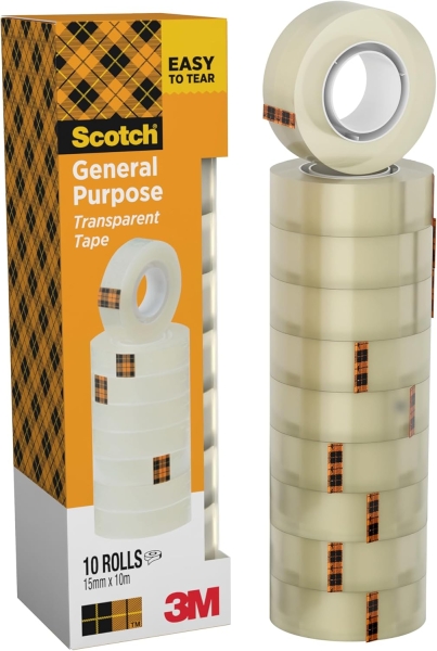 Scotch 508 Pack de 10 Cintas Adhesivas 15mm x 10m - Transparente