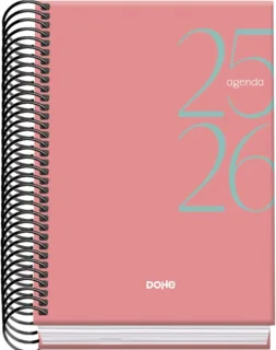 Dohe System Agenda Escolar 25/26 Espiral A6 - Dia Pagina - Papel 70g/m2 - Cubierta de Carton Plastificado - Color Rosa