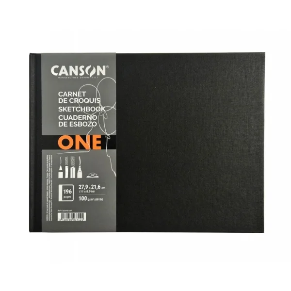 Canson Sketch One Cuaderno Apaisado con 98 Hojas - 27.9x21.6m - 100g - Grano Fino - Color Blanco