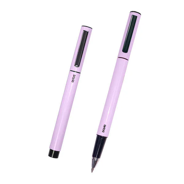 Dohe Boligrafos Elegantes de Metal Ligero - Cuerpo Ovalado Morado Ergonomico - Capucha con Clip - Fabricados en Aluminio - Tinta Azul · Pack de 4 uds.