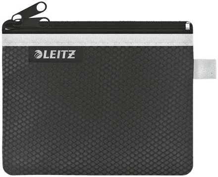 Leitz WOW Bolsa Porta-Todo Pequeña 2 Compartimentos - Tamaño 105x6x140mm - Lavable y Duradera - Cierre de Cremallera - Color Negro
