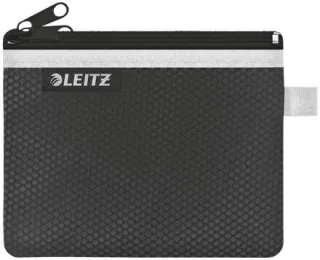 Leitz WOW Bolsa Porta-Todo Pequeña 2 Compartimentos - Tamaño 105x6x140mm - Lavable y Duradera - Cierre de Cremallera - Color Negro