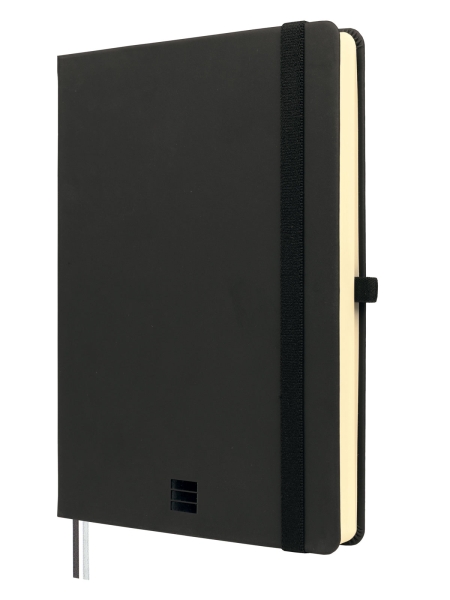 Finocam Nexo Double Cuaderno de Tapa Dura - 144 Hojas - Formato A5 - 148x210mm - Papel Crema de 80g/m2 - Liso - Bolsillo Interior - Cierre con Goma - Hojas Microperforadas - Color Negro