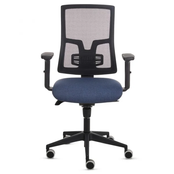 Fellowes Eleganza Silla de Oficina - Respaldo de Malla Transpirable Ajustable en Altura - Soporte Lumbar Ajustable - Reposabrazos Acolchados 2D - Ajuste por Elevacion de Gas - Tejido Ignifugo y Ruedas de 65mm - Color Azul/Negro