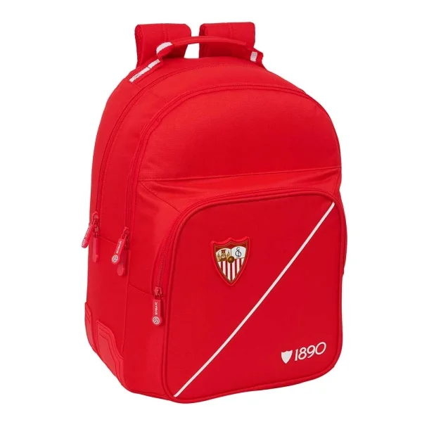Safta Sevilla FC Mochila - Adaptable a Carro - Bolsillo Frontal - Portabotellas - Cremallera con Doble Tirador - Asa de Mano - Hombreras y Espalda Acolchada - 32x42x15cm - Color Rojo