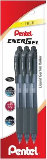 Pentel EnerGel X Pack de 3 Boligrafos de Bola Retractiles Tinta Gel - Punta 0.7mm - Trazo 0.35mm - Recargable - Grip de Agarre - 50% de Materiales Reciclados - Color Negro
