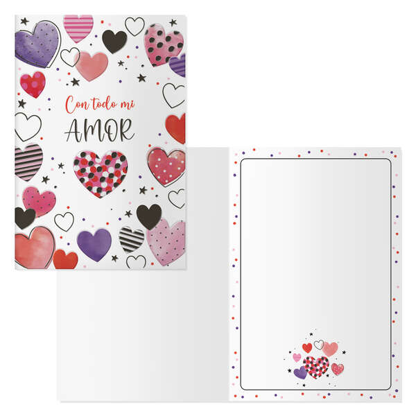 Dohe Pack de 6 Tarjetas de Felicitacion de San Valentin - 11.5x17cm - Impresas a Todo Color - Estampaciones con Pelicula de Color - Estampacion en Seco - Papel Offset Blanco de 300gr - Inclu