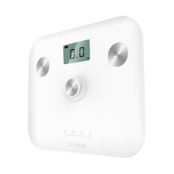 Cecotec Surface Precision EcoPower 10100 Full Healthy White Bascula Corporal hasta 180kg - Energia sin Pilas - Medicion de Bioimpedancia - 4 Sensores - Patas Antideslizantes - LCD - Color Bl