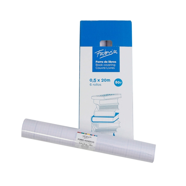 Fabrisa Rollo de Forro para Libros 80µ 0.5x20m - Polipropileno - Alta Resistencia a Arañazos y Marcas · Pack de 6 uds.