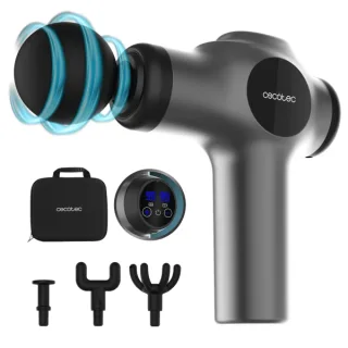 Cecotec SkinCare Massage Gun Pistola de Masaje - LCD - Relaja Musculos y Mejora Circulacion - Intensidad Ajustable - 4 Cabezales Intercambiables - Estuche de Almacenamiento - Color Negro y G