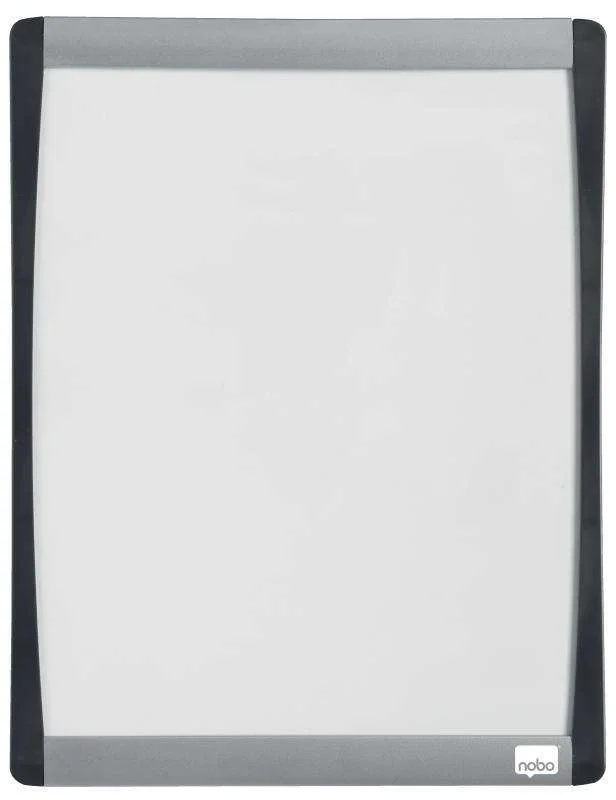Nobo Mini Pizarra Magnetica con Marco Arqueado 215x280 - Elegante Diseño Plateado y Negro - Almohadillas Adhesivas e Imanes Incluidos - Blanco