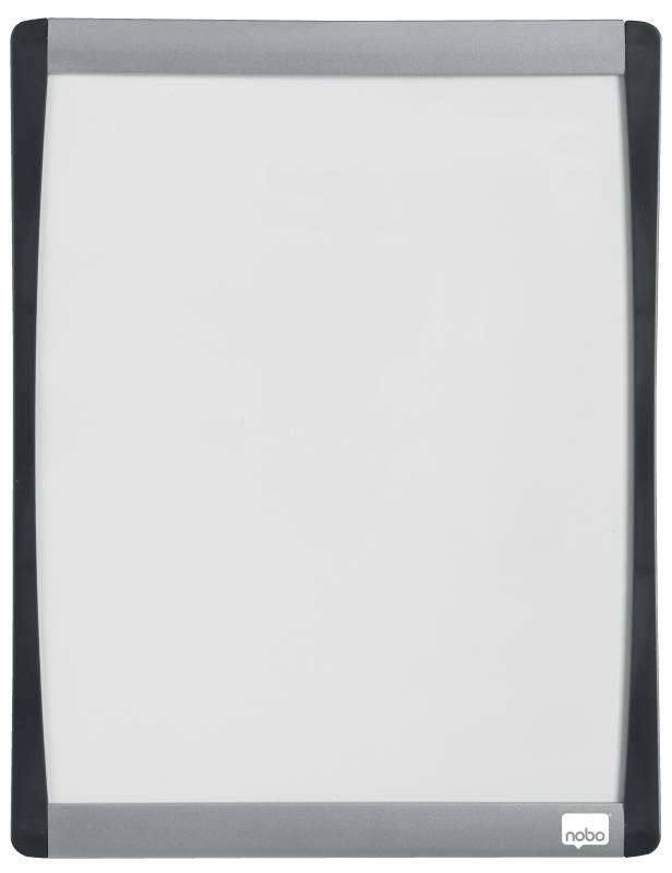 Nobo Mini Pizarra Magnetica con Marco Arqueado 215x280 - Elegante Diseño Plateado y Negro - Almohadillas Adhesivas e Imanes Incluidos - Blanco