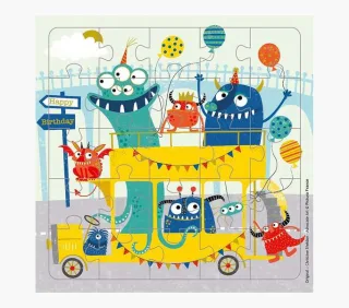 Pictura Tarjeta Puzzle Monstruos de 25 Piezas + Tarjeta Plegada - Troquelado - 15.5x15.5cm - Incluye Sobre Blanco y Envoltorio de Celofan - Papel con Certificacion FSC