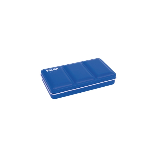 Milan Estuche Vacio para 12 Medios Godets de Acuarela - Metalico - Bandeja Abatible - Anilla Posterior - Color Azul Marino