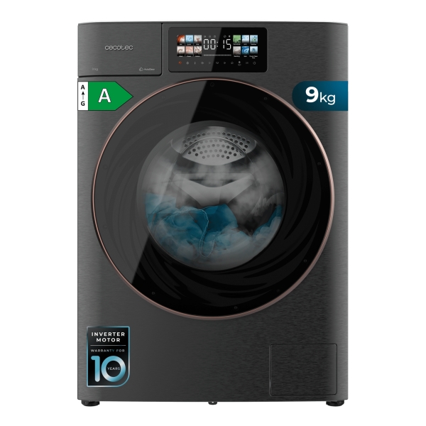 Cecotec Bolero DressCode 9950 Autodose Inverter 3D Steel A Lavadora de Carga Frontal con Autodosis - Capacidad 9kg - Velocidad 1400rpm - Pantalla 9.2" - Puerta XXL - Motor Inverter - Color G