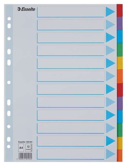 Esselte Separadores 12 Posiciones - Multitaladro - 6 Colores - Carton - Tamaño A4