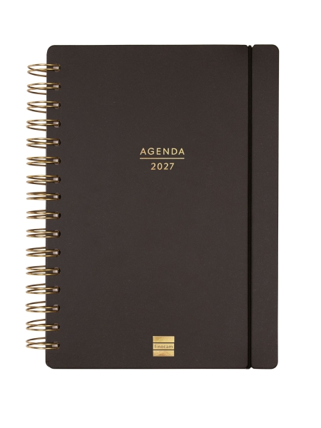 Finocam Haiku Agenda de Espiral en Catalan - 16 Meses - Semana Vista Horizontal - Formato E10 - 155x212mm - Tapa Dura - Papel de 95g/m2 - Cierre con Goma Elastica - Color Negro
