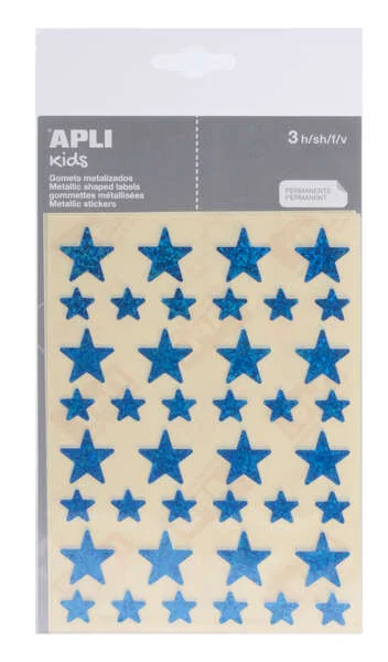 Apli Gomets Estrella Holograficos - Tamaño 12.5mm y 19.5mm - Adhesivo Permanente - 120 Gomets por Bolsa - Desarrollo de Habilidades y Creatividad - Color Azul · Pack de 10 uds.