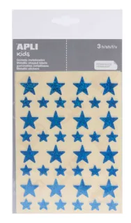 Apli Gomets Estrella Holograficos - Tamaño 12.5mm y 19.5mm - Adhesivo Permanente - 120 Gomets por Bolsa - Desarrollo de Habilidades y Creatividad - Color Azul · Pack de 10 uds.