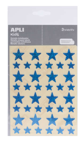 Apli Gomets Estrella Holograficos - Tamaño 12.5mm y 19.5mm - Adhesivo Permanente - 120 Gomets por Bolsa - Desarrollo de Habilidades y Creatividad - Color Azul · Pack de 10 uds.
