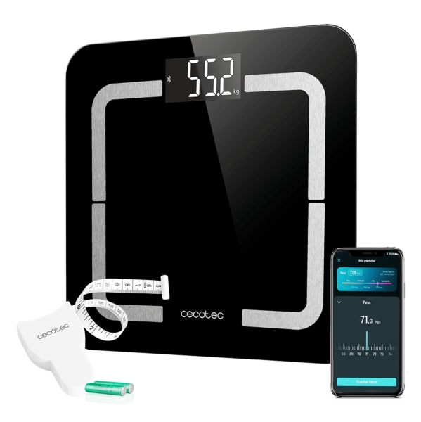 Cecotec Surface Precision Smart Healthy Bascula Corporal hasta 180kg - 4 Sensores - 10 Parametros - Bluetooth - Cristal Templado - Funcion Bebe - LCD - Patas Antideslizantes - 310x310mm - Co
