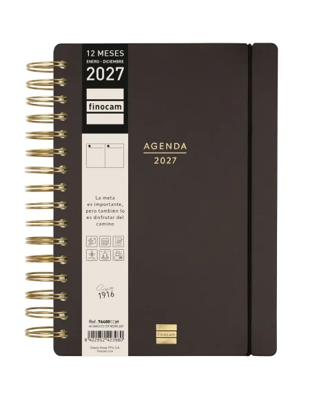 Finocam Haiku Agenda - Anual 2027 - 1 Dia por Pagina - Formato E10 - 155x212mm - Espiral Doble - Tapa Dura de Tacto Suave - Goma Elastica - Papel de 95g/m2 - Color Negro