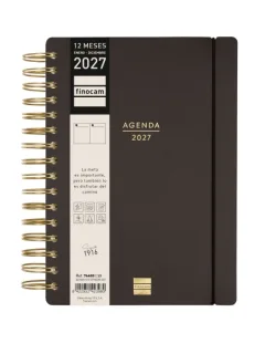 Finocam Haiku Agenda - Anual 2027 - 1 Dia por Pagina - Formato E10 - 155x212mm - Espiral Doble - Tapa Dura de Tacto Suave - Goma Elastica - Papel de 95g/m2 - Color Negro